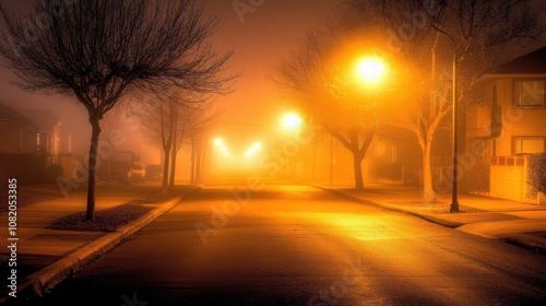 Dark, empty urban street at night with faint city lights through fog, streetlights off, occasional distant car alarm, eerie atmosphere highlighting sudden power loss in bustling city.