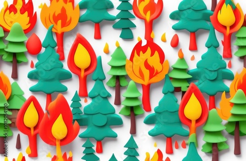forest fire 3d miniature isometric, 3d illustration.