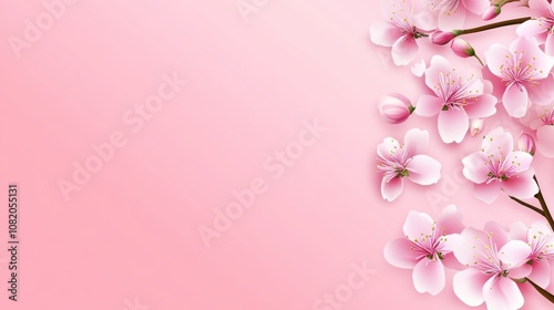 A soft pink background adorned with cherry blossom flowers.