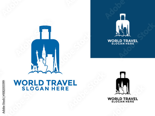 Travel logo design template, World Tour travel logo with tourism icons from various countries vector