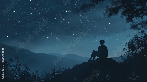 Silhouette of a person stargazing on a clear night