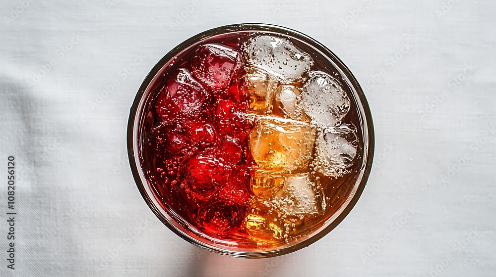 Colorful Refreshing Beverage with Ice Cubes in a Glass, Featuring a Gradient of Dark and Light Tones, Perfect for Summer Refreshment or Beverage Ads Colorful Refreshing Beverage with Ice Cubes in a Glass, Featuring a Gradient of Dark and Light Tones, Perfect for Summer Refreshment or Beverage Ads