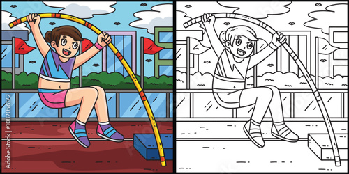 Track and Field Female Pole Vaulting Illustration