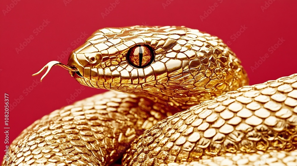 Stunning Close-Up of a Luxurious Golden Snake with Striking Textures and Vibrant Eyes Against a Bold Red Background, Perfect for Nature and Wildlife Themes Stunning Close-Up of a Luxurious Golden Snake with Striking Textures and Vibrant Eyes Against a Bold Red Background, Perfect for Nature and Wildlife Themes