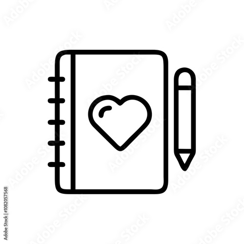 Gratitude journal icon featuring a notebook with a heart and pencil symbolizing reflection and positivity
