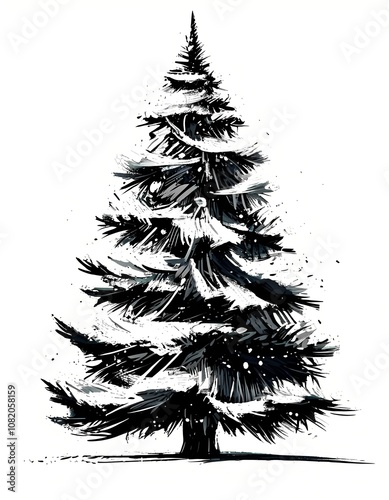 Title: black and white christmas tree graphic artwork