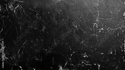 Black grunge scratched background with old film effect and dusty scary texture; space for text or design. Dark and scratched black grunge background, scratched black texture vintage film style.
