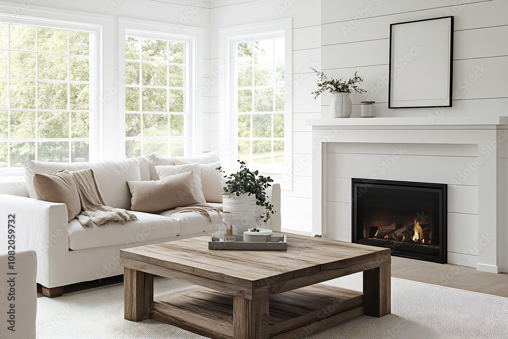 Sunny cozy living room with fire Sunny cozy living room with fire
