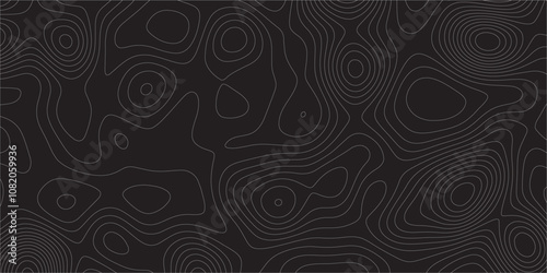 Abstract white on black background Topographic line map pattern. Modern Abstract Design Concept Elegant Black Beautiful Topo Wallpaper Design illustration for art, fabric, packaging, web, banner.	