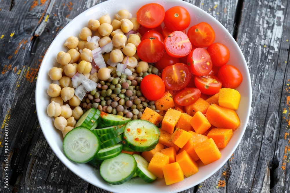 A white bowl filled with various vegetables, ready for cooking or serving A white bowl filled with various vegetables, ready for cooking or serving