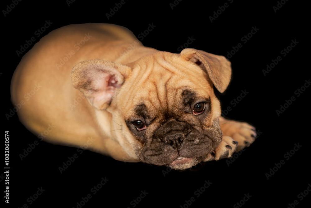 Portrait of a charming French bulldog on a black background Portrait of a charming French bulldog on a black background