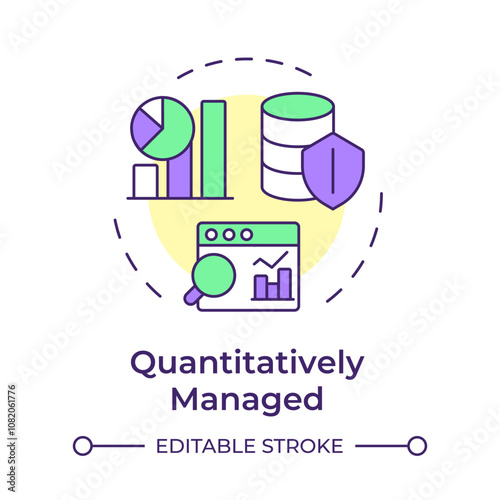 Quantitatively managed stage multi color concept icon. Data governance maturity model. Advanced analytics. Round shape line illustration. Abstract idea. Graphic design. Easy to use in article