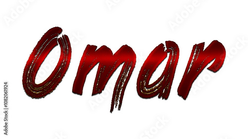 3D blood red design of name Omar on white background.