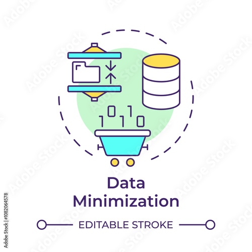 Data minimization multi color concept icon. GDPR Principle. Collecting only necessary data for processing. Round shape line illustration. Abstract idea. Graphic design. Easy to use in article