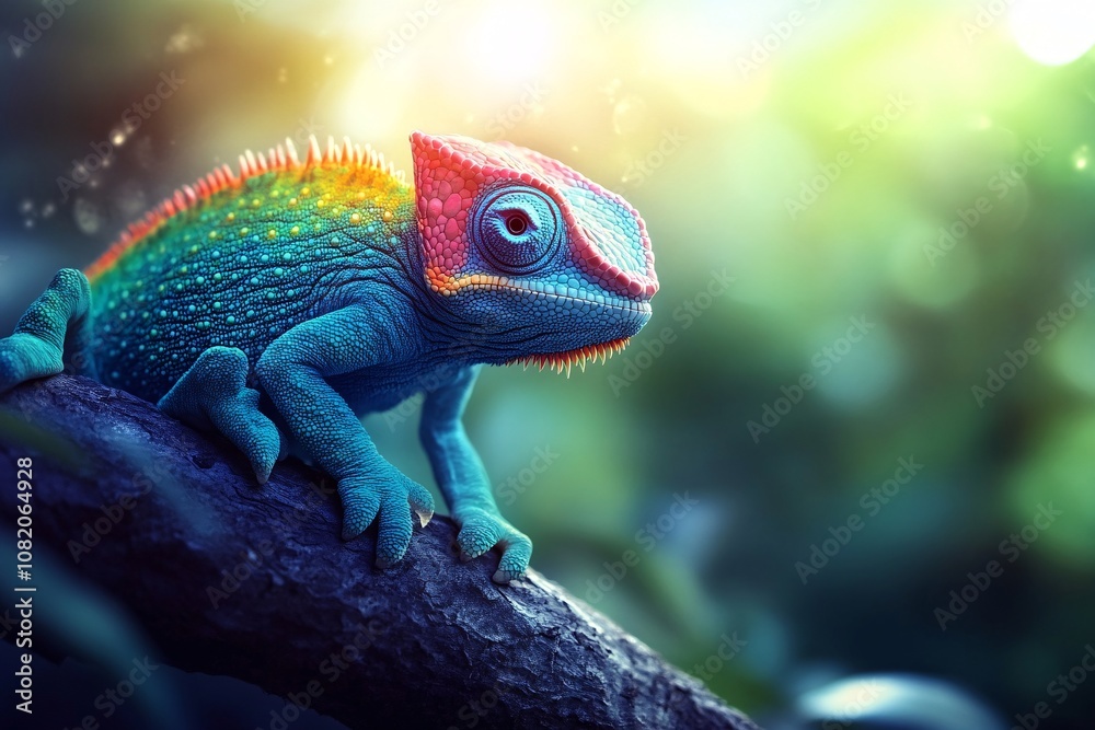 Vibrant Chameleon Panther Camouflaged on Branch Vibrant Chameleon Panther Camouflaged on Branch