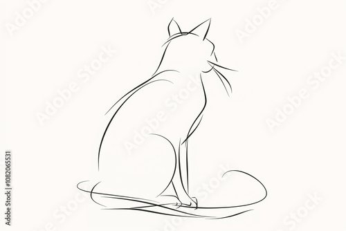 Minimalistic line art of a cat sitting gracefully, drawn with just a few elegant, curved lines.
