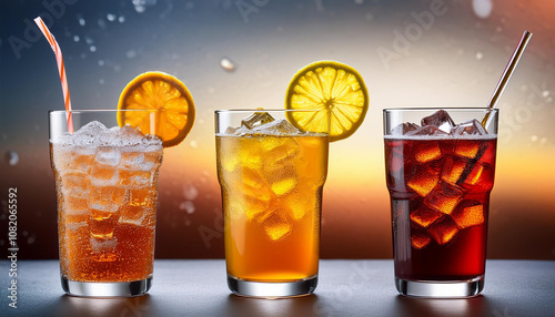 Soft drinks and fruit juice mixed with soda photo