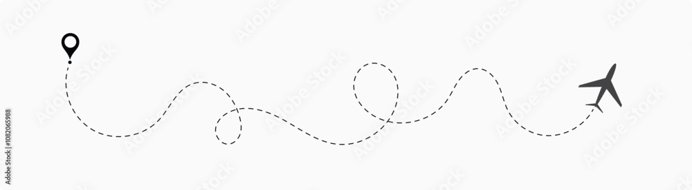 air plane flight route with the point of location line trace isolated on white background. air plane flight route with the point of location line trace isolated on white background.