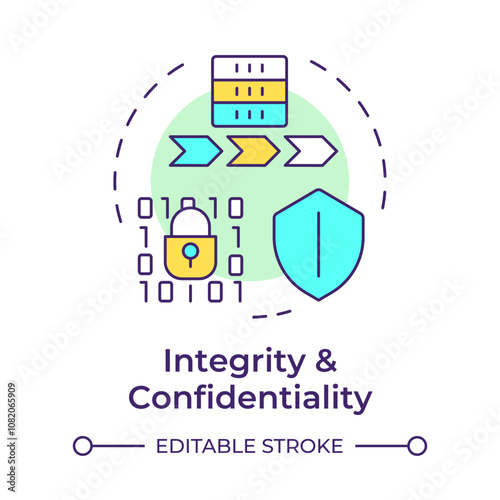 Integrity and confidentiality multi color concept icon. GDPR Principle. Secure and reliable data processing. Round shape line illustration. Abstract idea. Graphic design. Easy to use in article
