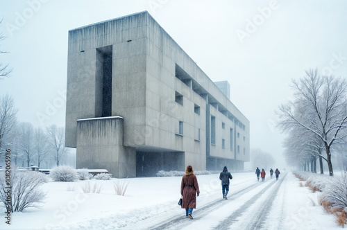 Winter s Embrace at the Modern Concrete Building