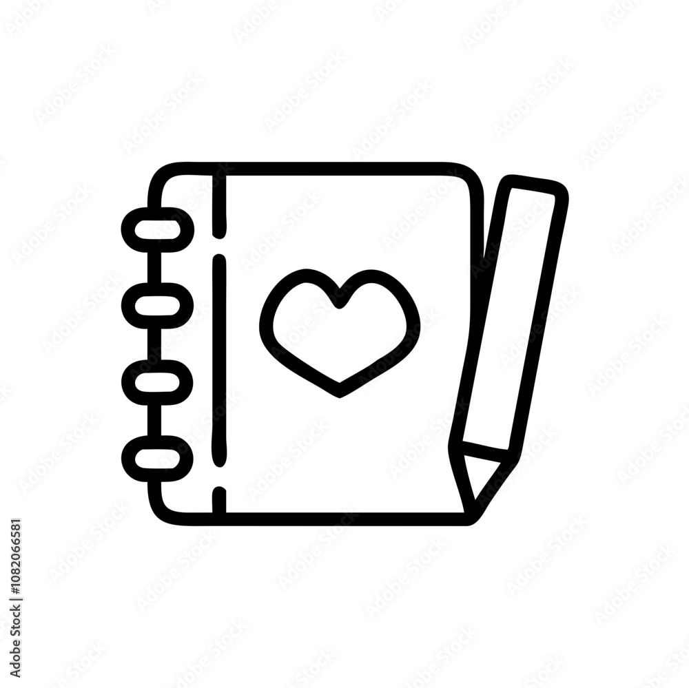 Journal with heart icon and pen representing personal reflection and emotions Journal with heart icon and pen representing personal reflection and emotions