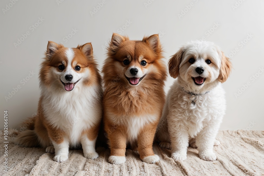Adorable Band of 3 Fluffy Companions Against Off-White Surface Adorable Band of 3 Fluffy Companions Against Off-White Surface