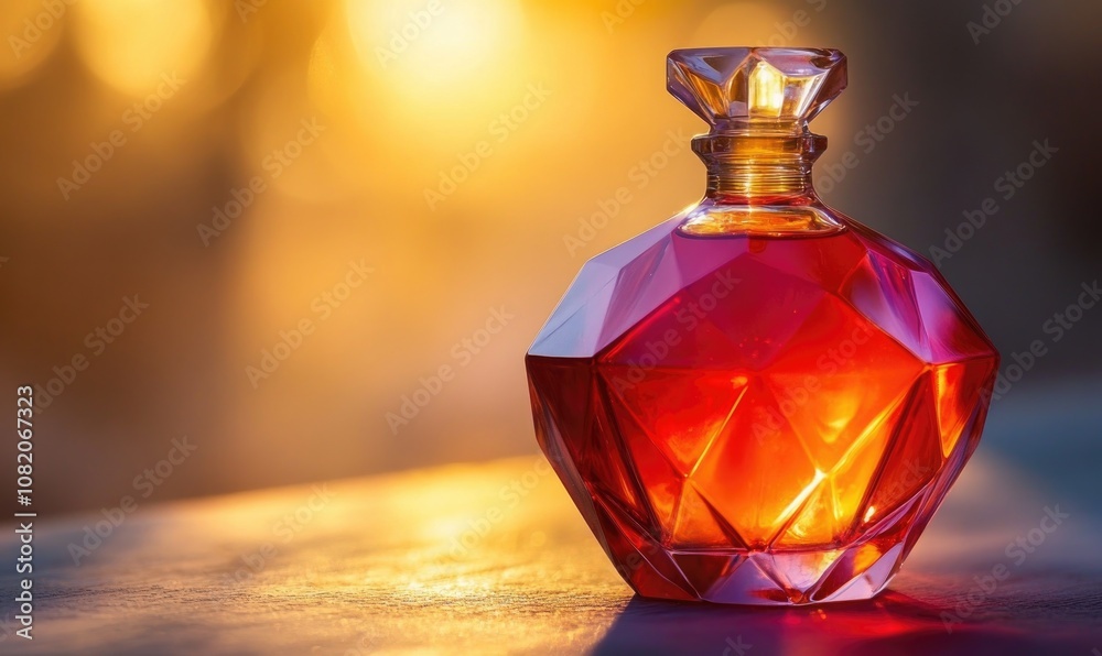 A bottle of perfume with a diamond shaped top A bottle of perfume with a diamond shaped top