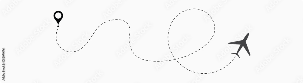 Airplane line path vector icon set of air plane flight route with start point and dash line trace. Plane vector icon and dotted line airplane path 11 Airplane line path vector icon set of air plane flight route with start point and dash line trace. Plane vector icon and dotted line airplane path 11