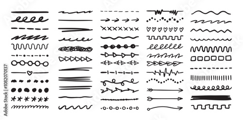 Various highlighter and underline lines set. graphic elements drawing free brush. Doodle strokes and markers