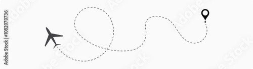 Airplane line path vector icon set of air plane flight route with start point and dash line trace. Plane vector icon and dotted line airplane path 6