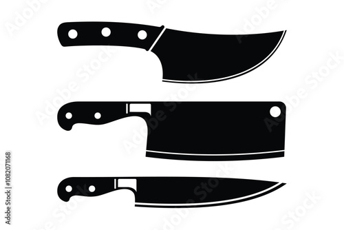 Several type of knives for Chef or Butcher. Kitchen Knife silhouettes for Restaurant or Butchery symbol sign logo design.