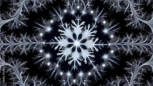 Perfect Symmetry of Nature: A Unique Snowflake in a Cold Winter Atmosphere with Crystalline Structure and Delicate Details, Captured through Macro Photography with Bokeh Effect 