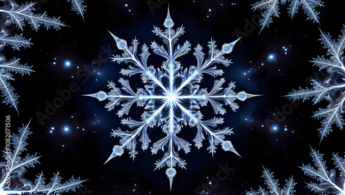 Perfect Symmetry of Nature: A Unique Snowflake in a Cold Winter Atmosphere with Crystalline Structure and Delicate Details, Captured through Macro Photography with Bokeh Effect 