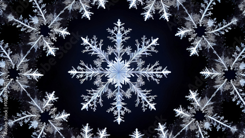 Perfect Symmetry of Nature: A Unique Snowflake in a Cold Winter Atmosphere with Crystalline Structure and Delicate Details, Captured through Macro Photography with Bokeh Effect 