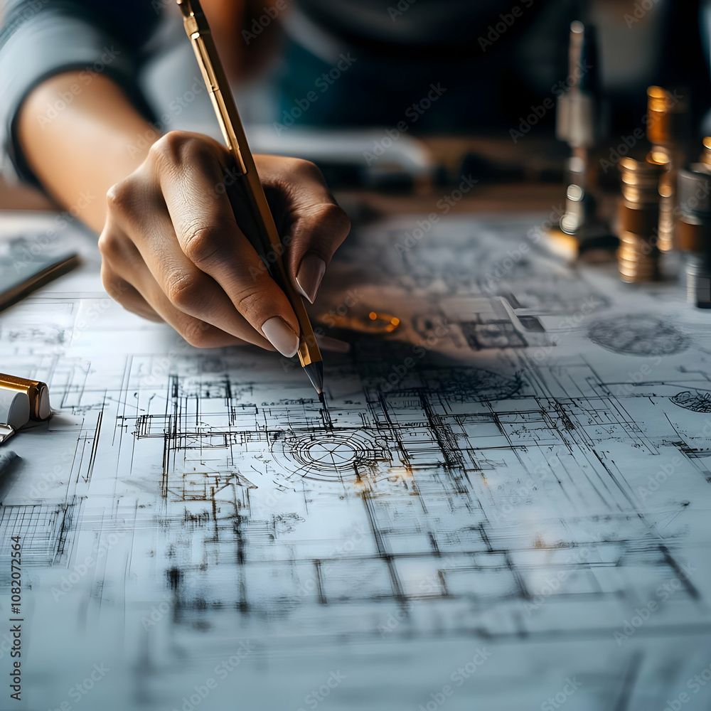 Photo Architect Hand Drafting Blueprint Design Photo Architect Hand Drafting Blueprint Design