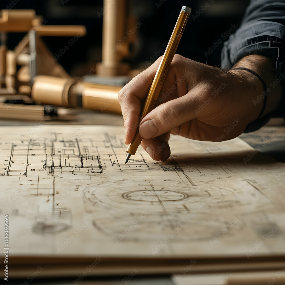 Photo Architect Hand Drawing Blueprint Design Photo Architect Hand Drawing Blueprint Design