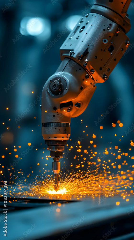 Photo Robotic Arm Sparks Manufacturing Automation Photo Robotic Arm Sparks Manufacturing Automation