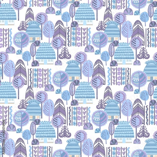 Ukrainian village. Folk art style.rtwork
