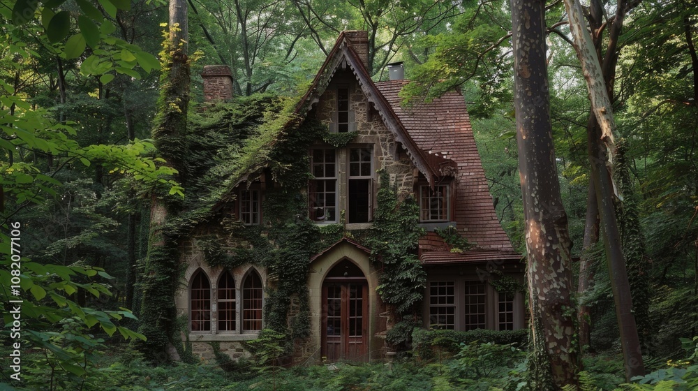 A secluded house surrounded by trees and foliage A secluded house surrounded by trees and foliage