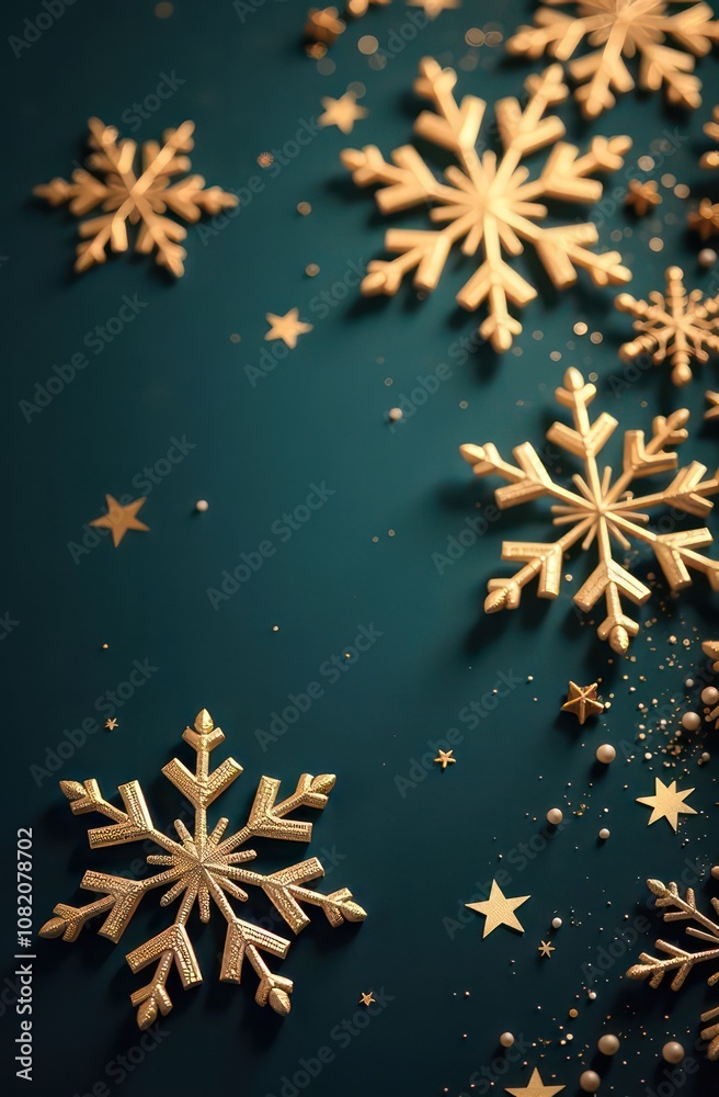 Gold snowflakes on a festive background with bokeh, vertical image Gold snowflakes on a festive background with bokeh, vertical image