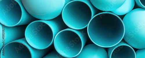 Large blue-green plastic pipes bundled neatly, ready for installation in water supply systems, showcasing durability and efficiency