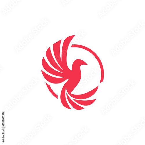 Stylized red phoenix logo with outstretched wings and a partial ring, symbolizing rebirth, strength, and renewal. Ideal for dynamic and powerful branding.