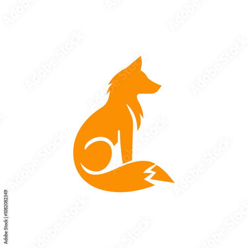 Simple, seated fox logo in vibrant orange with a curled tail and clean, rounded shapes. Ideal for nature brands, tech companies, and creative projects needing a modern animal symbol.