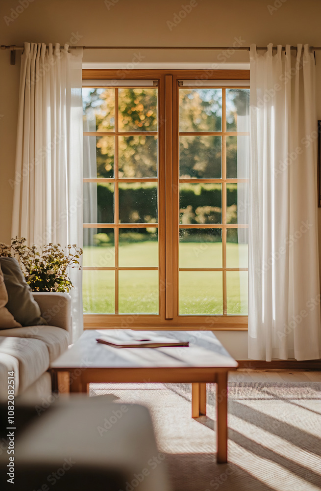Fototapeta premium Bright living room with garden view