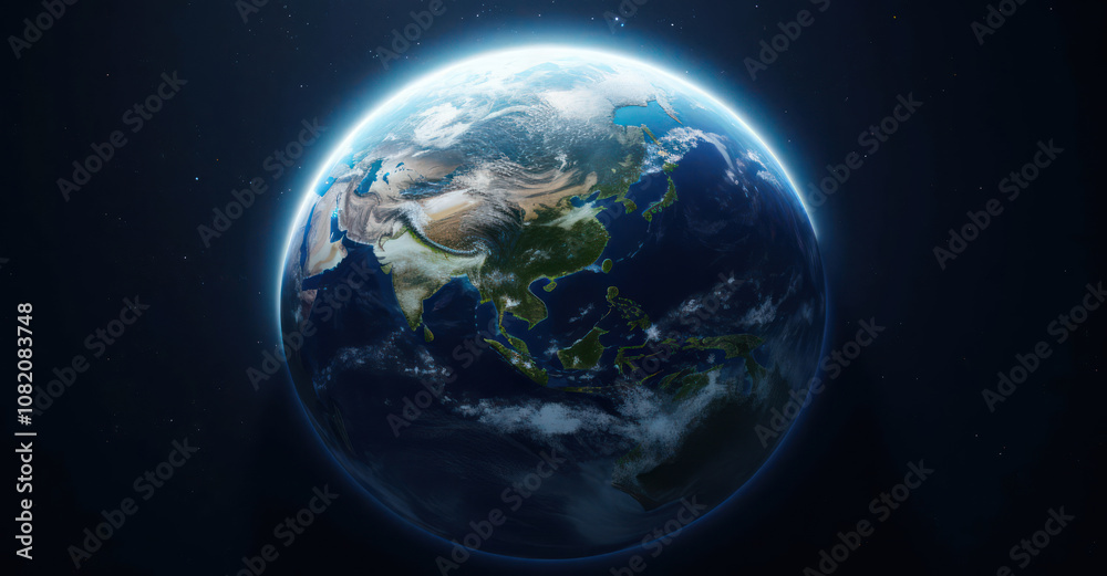 View of Earth from space showcasing its vibrant continents and swirling clouds.