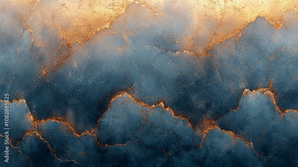 Abstract textured background with blue and gold hues and cracks. Abstract textured background with blue and gold hues and cracks.