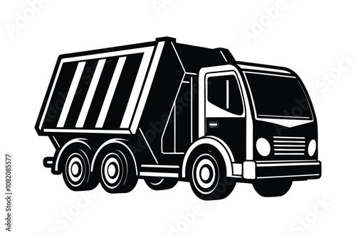 Garbage Truck Vector Illustration - Waste Collection, Recycling, Sanitation Vehicle Design, Minimal Black Outline