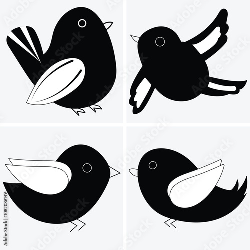 Bird silhouettes cartoon set vector photo