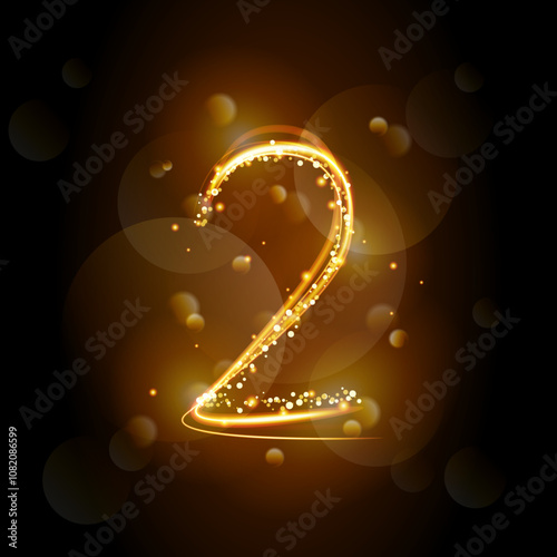 No 2 in light painting style on black background