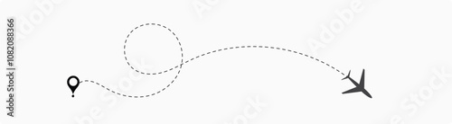 airplane routes in dashed line trace. Plane route lines of aircraft tracking, location pins, planes, travel, 